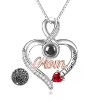 TOUPOP Sterling Silver & Stone Mom Daughter Necklace, I Love You Mom Jewelry Gift-style_name:E-I love you in 100 Languages