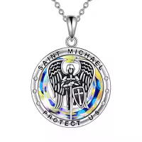 TOUPOP 925 Sterling Silver Guardian Necklace For Women Men-color_name:Aurore Boreale-St Michael