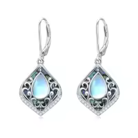TOUPOP Sterling Silver Abalone Shell Filigree Teardrop Dangle Earrings-color_name:Moonstone