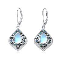 wholesale Filigree Gemstone Earrings 925 Sterling Silver Teardrop Bohemian Dangle Earrings Abalone Shell Filigree Jewelry Birthday Christmas Gifts For Women -color_name:Moonstone