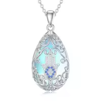 TOUPOP 925 Silver Moonstone Hamsa Tree of Life Evil Eye Protection Necklace-style_name:3-Hamsa Evil Eye