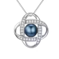 TOUPOP Sterling Silver Black Freshwater Pearl Celtic Knot Pendant Necklace-style_name:Love Knot Celtic