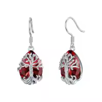 TOUPOP Sterling Silver Crystal Tree Of Life Family Dangle Earrings-style_name:Teardrop-1-January-Garnet