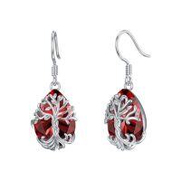 wholesale TOUPOP Tree Of Life Earrings 925 Sterling Silver Family Tree Dangle Drop Earrings Crystal Jewelry Birthday Christmas Gifts For Women Her -style_name:Teardrop-1-January-Garnet