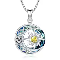 TOUPOP Sterling Silver Blue Crystal Sun Moon Necklace-style_name:11 Nov