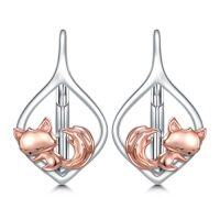wholesale TOUPOP 925 Sterling Silver Animal Earrings For Women | Hypoallergenic Leverback Hoop Earrings | Christmas Anniversary Birthday Jewelry Gifts For Mom Wife Girlfriend Sister Friend -style_name:Fox