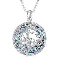 TOUPOP Sterling Silver Crystal Tree Of Life Necklace For Women-color_name:E-Mother and 5 Child-Blue Crystal