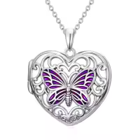 TOUPOP Sterling Silver Heart Photo Locket Pendant Necklace For Women Birthday Gifts-style_name:D02-Butterfly