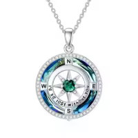 TOUPOP Sterling Silver Crystal Birthstone Compass I'd Be Lost Without You Pendant Necklace-color_name:A-Blue Circle Crystal-05-May-Emerald