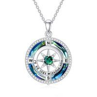 wholesale TOUPOP Birthstone Necklace Sterling Silver I'd Be Lost Without You Compass Pendant Necklaces With Crystal Women Birthday Anniversary Christmas Jewelry Gifts For Her Wife Grilfriend Mom Daughter -color_name:A-Blue Circle Crystal-05-May-Emerald