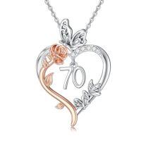 wholesale TOUPOP Gifts For Her Rose Heart Necklace 925 Sterling Silver Heart Butterfly Pendant Sweet Year Old Jewelry Anniversary Birthday Christmas Gifts Women Girlfriend Wife Mom Grandma -style_name:70th