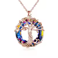 TOUPOP Sterling Silver Austrian Crystal Tree Of Life Necklace For Women-color_name:02-Rose Gold-Volcano Crystal