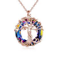 wholesale TOUPOP Tree Of Life Necklace For Women 925 Sterling Silver Family Tree Austrian Crystal Jewelry Birthday Christmas Gifts For Mom Wife Her -color_name:02-Rose Gold-Volcano Crystal