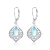 TOUPOP Sterling Silver Filigree Teardrop Drop Dangle Earrings-color_name:Moonstone