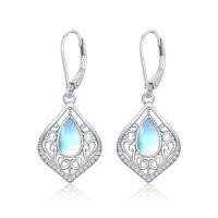 wholesale TOUPOP Filigree Leverback Earrings Sterling Silver Teardrop Drop Dangle Earrings Jewelry Anniversary Birthstone Christmas Gifts For Women Her -color_name:Moonstone