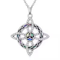 TOUPOP Sterling Silver Abalone Celtic Knot Triquetra Pendant Necklace-style_name:B1-Witches Knot