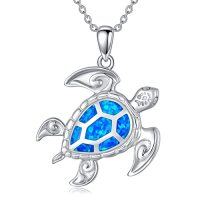 wholesale TOUPOP Sea Turtle Gifts Sterling Silver Tropical Palm Tree Ocean Pendant Crystal Sea Turtles Jewelry Christmas Summer Gifts For Women Her -style_name:B-Sea Turtle-Blue Opal