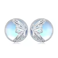 TOUPOP Sterling Silver Moonstone Yoga Lotus Tree Of Life Sea Turtle Butterfly Celtic Knot Elephant Stud Earrings-style_name:4-Butterfly