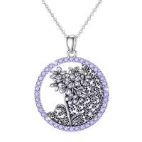 TOUPOP Sterling Silver Birthstone Flower Necklace 12 Month Pendant Birthday Gift-style_name:02-February-Violet