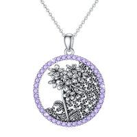 wholesale Birth Flower Necklace 925 Sterling Silver Birth Month Flower Pendant 12 Month Birthstone Jewelry Birthday Gifts For Women -style_name:02-February-Violet