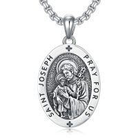 wholesale TOUPOP Christmas Gifts For Men 925 Sterling Silver Saint Amulet Necklace For Men Women Protection Medal Pendant Religious Necklace Catholic Jewelry Birthday Gifts For Father Son Husband Grandfather Police -style_name:E01-St Joseph