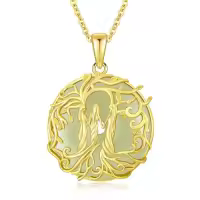 TOUPOP 14K Gold Plated Sterling Silver Jade Tree Of Life Necklace-style_name:3C-3 Sister-Gold-Jade