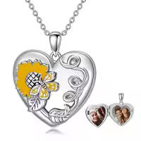TOUPOP Sterling Silver & Stone Pendant Necklace For Women-style_name:Sunflower Butterfly Photo Locket Necklace