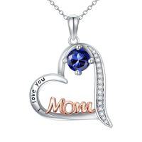 wholesale Birthday Gifts For Mom 925 Sterling Silver Heart Mom Necklace Birthstone Jewelry Mother's Day Christmas For Women Mother Grandma -color_name:09-September-Sapphire
