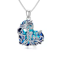 TOUPOP Sterling Silver Crystal Tree Of Life Necklace For Women-color_name:G-Mother and 3 Child-Heart Crystal