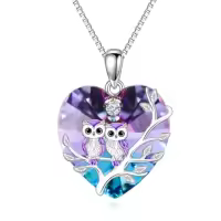 TOUPOP Sterling Silver Crystal Owl Family Pendant Necklace-style_name:2 Owls