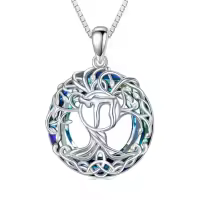 TOUPOP Sterling Silver Blue Crystal Celtic Tree Of Life Necklace Pendant-style_name:Hebrew Chai