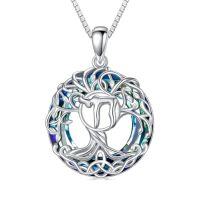 wholesale TOUPOP Tree Of Life Necklace 925 Sterling Silver Celtic Knot Tree Pendant Blue Crystal Jewelry Christmas Gifts For Women Men -style_name:Hebrew Chai