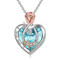TOUPOP Sterling Silver Crystal I Love You Rose Flower Heart Necklace-color_name:03 Mar-Mom Necklace with Heart Crystal