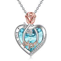 wholesale TOUPOP Christmas Gifts For Mom Grandma Nana 925 Sterling Silver I Love You Necklace Rose Flower Love Heart With Crystal Jewelry For Women -color_name:03 Mar-Mom Necklace with Heart Crystal