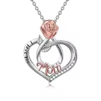 TOUPOP Sterling Silver Crystal I Love You Rose Flower Heart Necklace-color_name:I Love You Mom Necklace-Rose flower