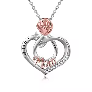 I Love You Mom Necklace-Rose flower