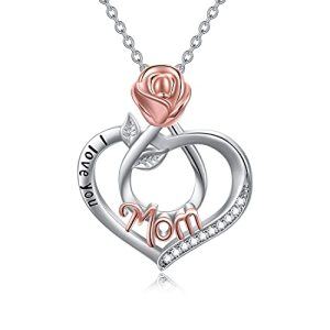 I Love You Mom Necklace-Rose flower