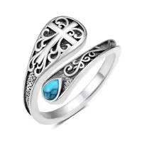 TOUPOP Sterling Silver Adjustable Thumb Spoon Rings Boho Antique Jewelry-style_name:17-Cross