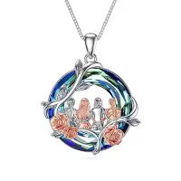 TOUPOP Sterling Silver Crystal Sister Rose Flower Sisters Necklace-color_name:A-4 Sister-Blue Crystal