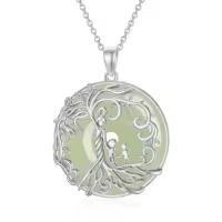 TOUPOP 14K Gold Plated Sterling Silver Jade Tree Of Life Necklace-style_name:2B-Mother 2 Children-White Gold-Jade