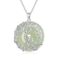wholesale Gifts For Women Tree Of Life Necklace 14k Gold Plated Sterling Silver Round Jade Jewelry For Women Mom Sister Birthday Christmas Gifts -style_name:2B-Mother 2 Children-White Gold-Jade