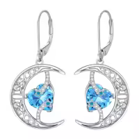 TOUPOP Sterling Silver Moonstone Celtic Moon And Star Earrings-color_name:03-March-Aquamarine