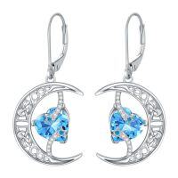 wholesale TOUPOP Moon Birthstone Earrings 925 Sterling Silver Celtic Moon And Star Earrings Jewelry Birthday Christmas Gifts For Women Her -color_name:03-March-Aquamarine