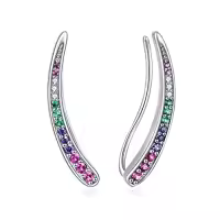 TOUPOP Sterling Silver Created Opal Ear Climbers Crawler Earrings-style_name:1-Colorful Zircon