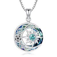 wholesale TOUPOP Sterling Silver Sun And Moon Necklace For Women Birthstone Jewelry Crescent Moon Star Necklace Sun Pendnat Jewelry Blue Crystal Pendant Birthday Christmas Gifts Celtic Moon Necklace -style_name:12 Dec