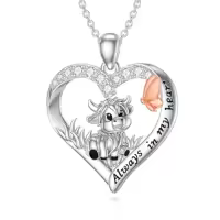 TOUPOP Sterling Silver Stone Animal Pendant Necklace for Women-style_name:Highland Cow