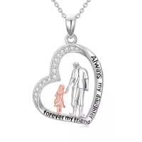 TOUPOP 925 Sterling Silver & Crystal Daughter Heart Pendant Necklace Gift-style_name:Heart Father Daughter Necklace