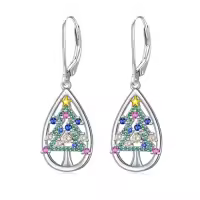 TOUPOP Sterling Silver Dangle Drop Hoop Earrings For Women-style_name:Christmas Tree Earrings