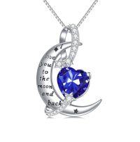 wholesale TOUPOP I Love You To The Moon And Back Necklace S925 Sterling Silver Heart Birthstone Necklace Birthday Christmas Jewelry Gifts For Women Wife Girlfriend -color_name:09-September-Sapphire