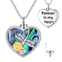 TOUPOP Sterling Silver Abalone Butterfly Hummingbird Lotus Angel Wings Dragonfly Urn Necklace-style_name:Dragonfly